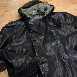 Men’s DIESEL ‘FODERAPRO’ leather jacket. Double breasted with hoodie SIZE LARGE.